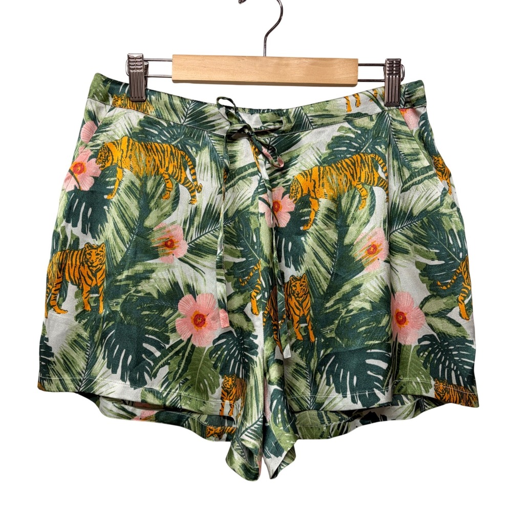 NWOT Cynthia Rowley Satin Pull On Shorts Tiger Jungle Animal Print Resortwear S
